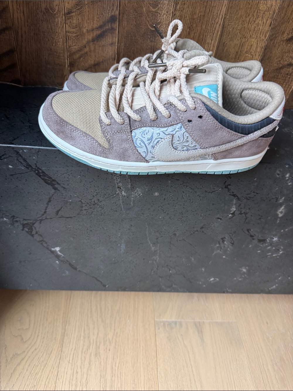 Nike Men's Taupe Suede Athletic Sneakers with Light Blue Accents
